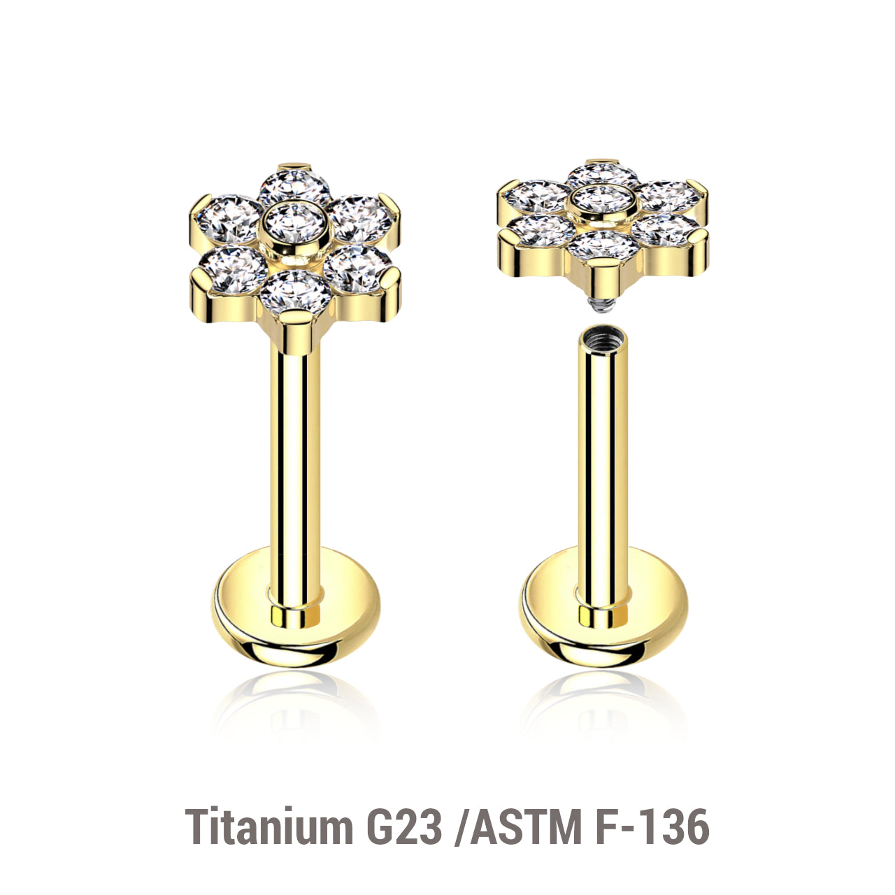 16G Titanium (Internally Threaded) Labret W/ 5mm Flower Top